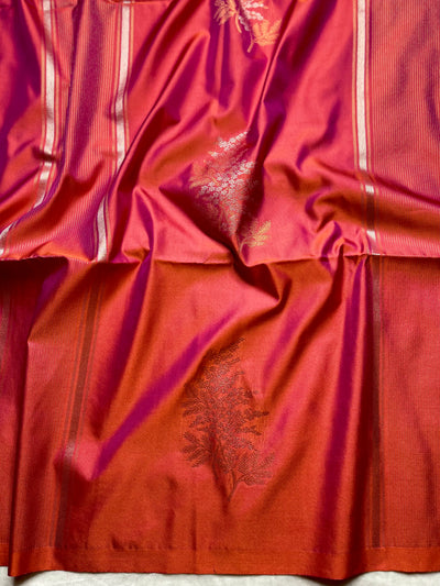 Soft Silk Saree  - Cerise Red + Golden Bell