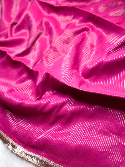 Handwoven Cotton Saree - Cerise Pink + Gold