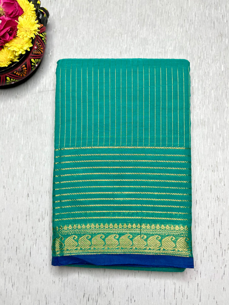 Chettinad Cotton Saree - Carribean Blue + Gold