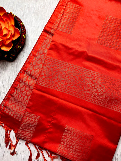 Soft Silk Saree  - Spicy Red + Gold