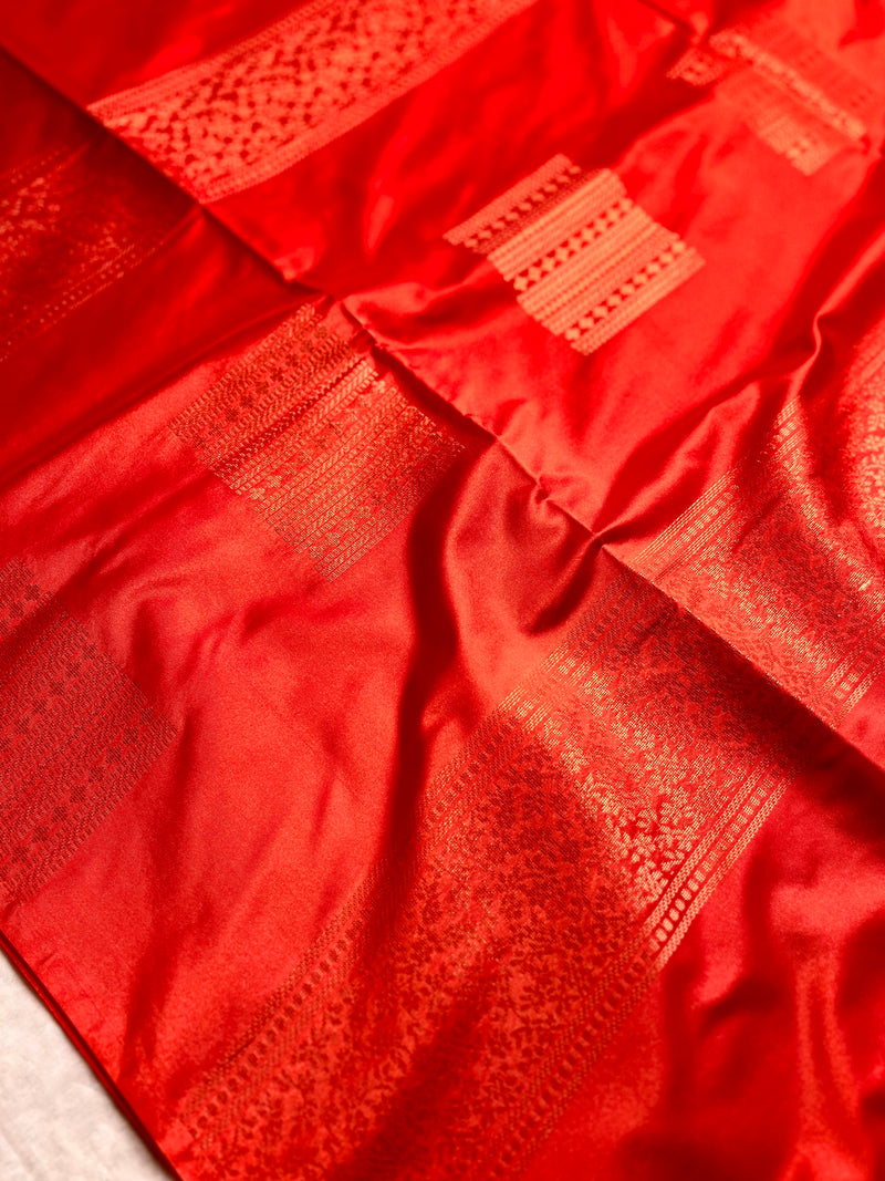 Soft Silk Saree  - Spicy Red + Gold