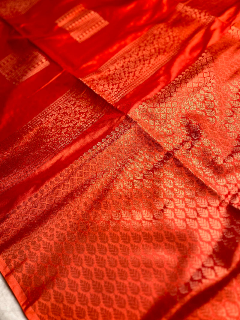 Soft Silk Saree  - Spicy Red + Gold