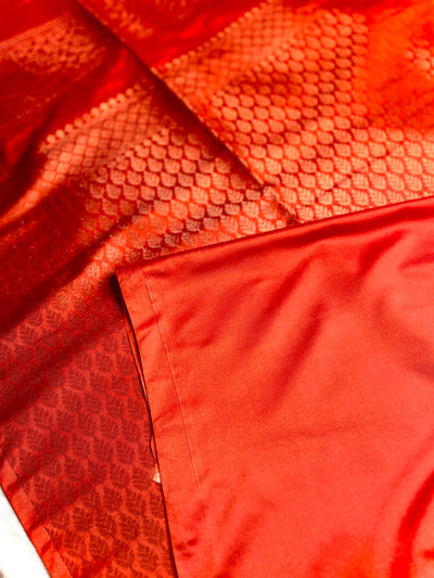 Soft Silk Saree  - Spicy Red + Gold