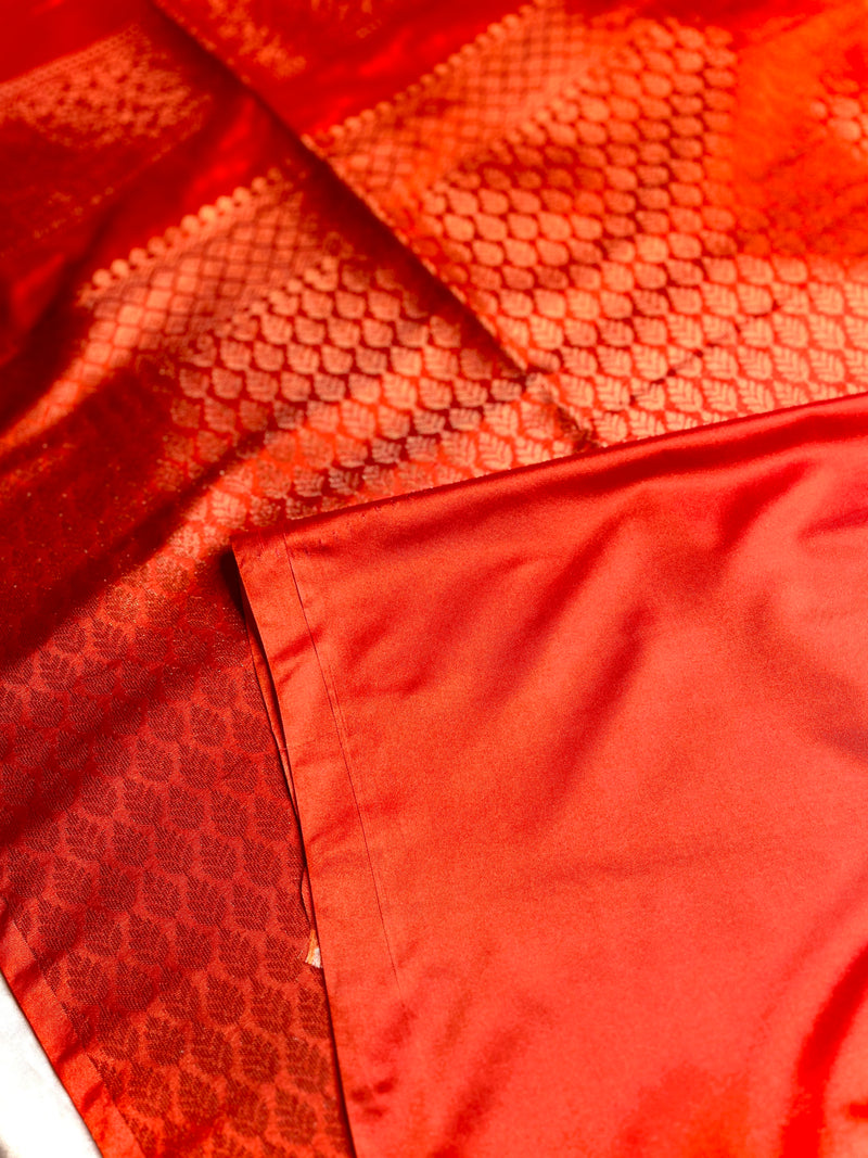 Soft Silk Saree  - Spicy Red + Gold