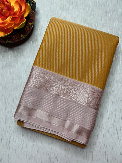 Soft Silk Saree  - Fire Yellow + Silver Gray