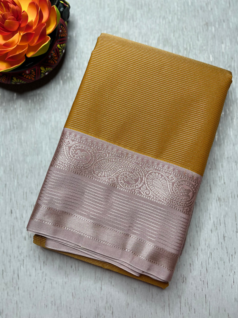 Soft Silk Saree  - Fire Yellow + Silver Gray