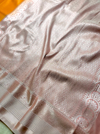 Soft Silk Saree  - Fire Yellow + Silver Gray