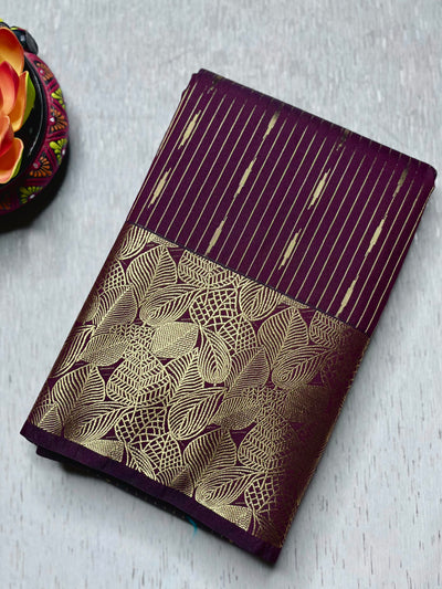 Soft Silk Saree  - Livid Brown + Caribbean Green