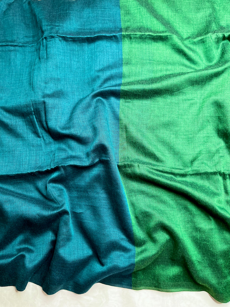 Khadi Cotton Saree - Teal Blue + Ocean Green