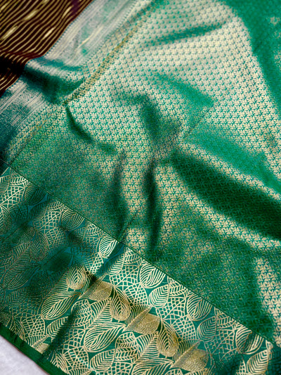 Soft Silk Saree  - Livid Brown + Caribbean Green