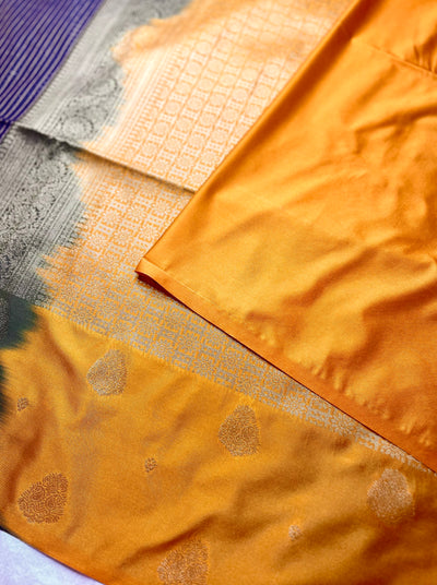 Soft Silk Saree  - Smoky Violet + Fuel Yellow