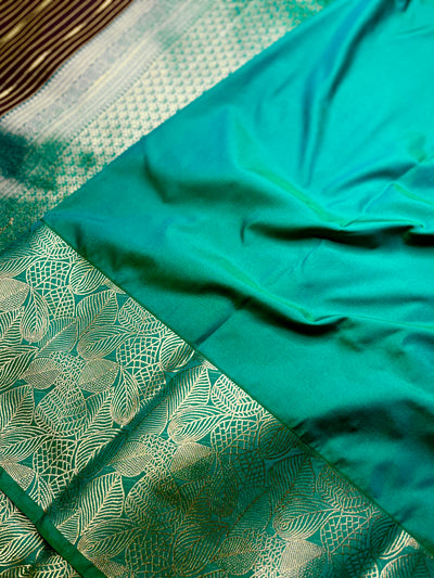 Soft Silk Saree  - Livid Brown + Caribbean Green