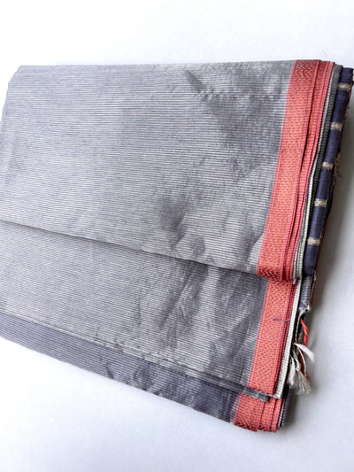 Handwoven Maheshwari Silk Tissue Saree - Silver & Storm Gray