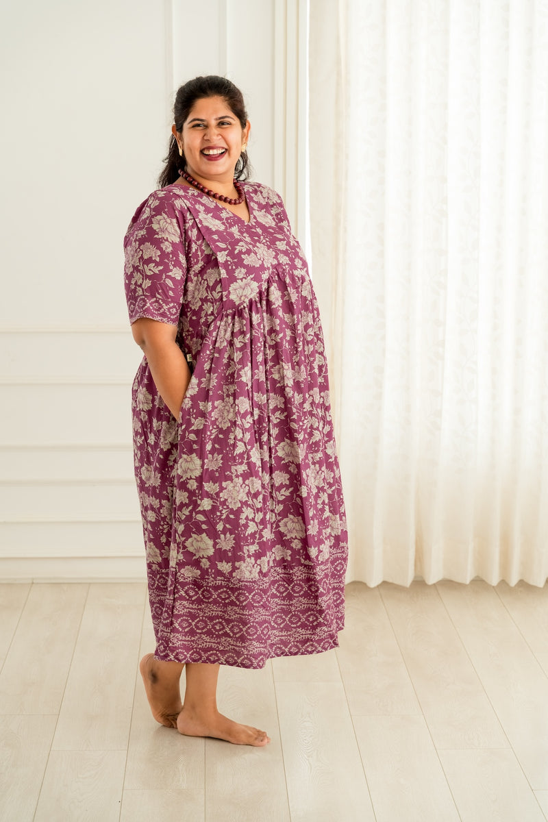 Mauve Floral Maternity Feeding Dress