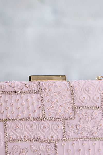 Mosaic Luxe Embroidered Clutch Baby Pink