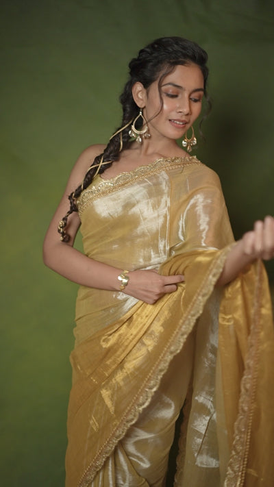 EXP - Ruhi - Handwoven Tissue Saree - Silver + Gold