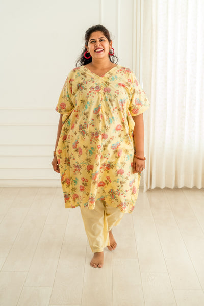 Yellow Floral Kaftan Co-ord Set