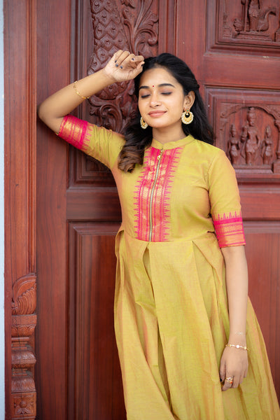 Shivani Greenish Yellow With Pink Border