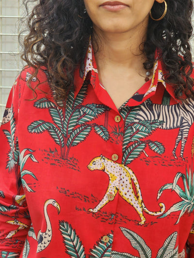 Tropical Jungle print Shirt - Red