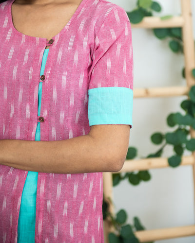 Ranjani – A Pastel Pink & Blue Ikat Kurti - Nursing