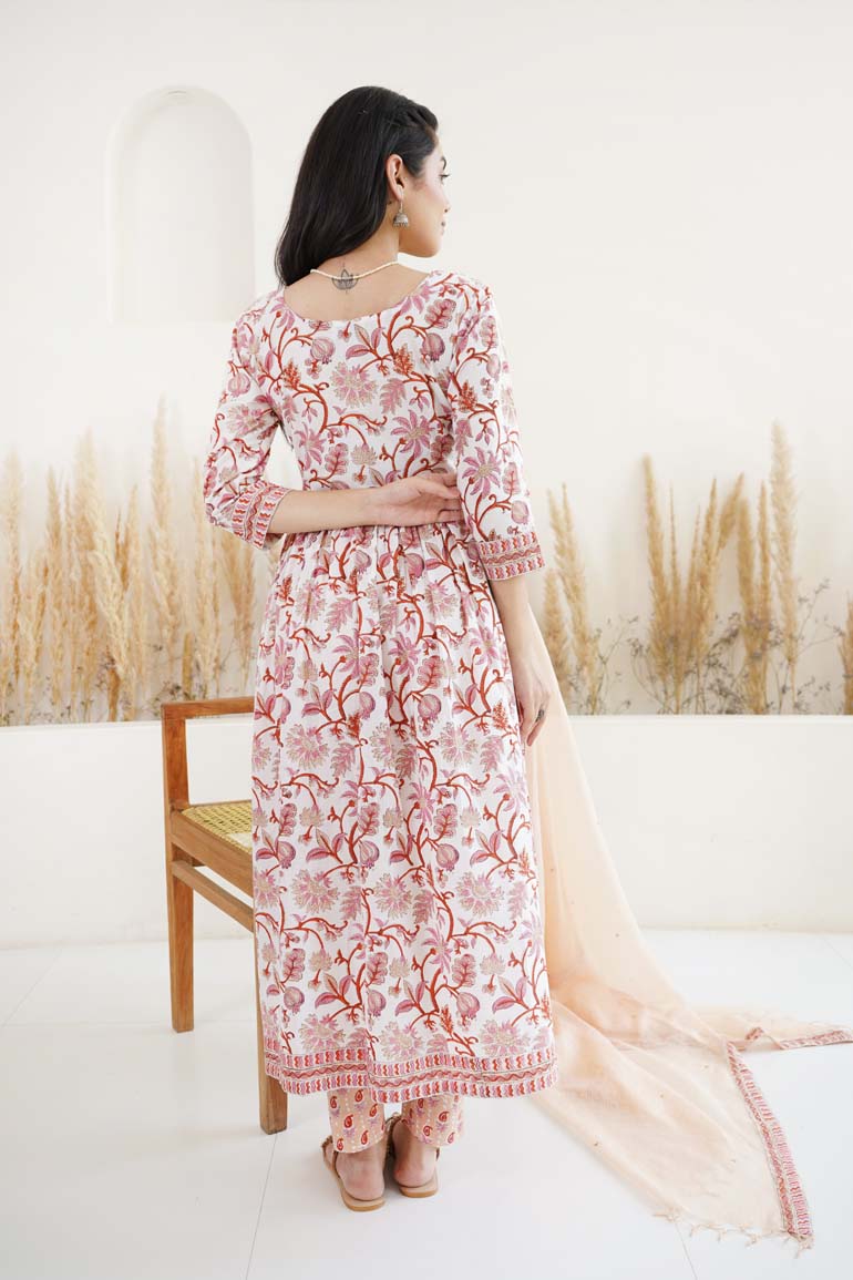 Peach Buti Floral Patch Dress Set