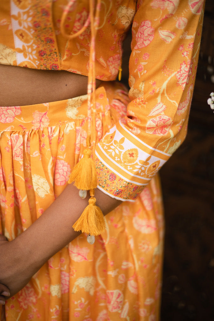 Nadhiya Crop Top & Skirt - Mango Yellow
