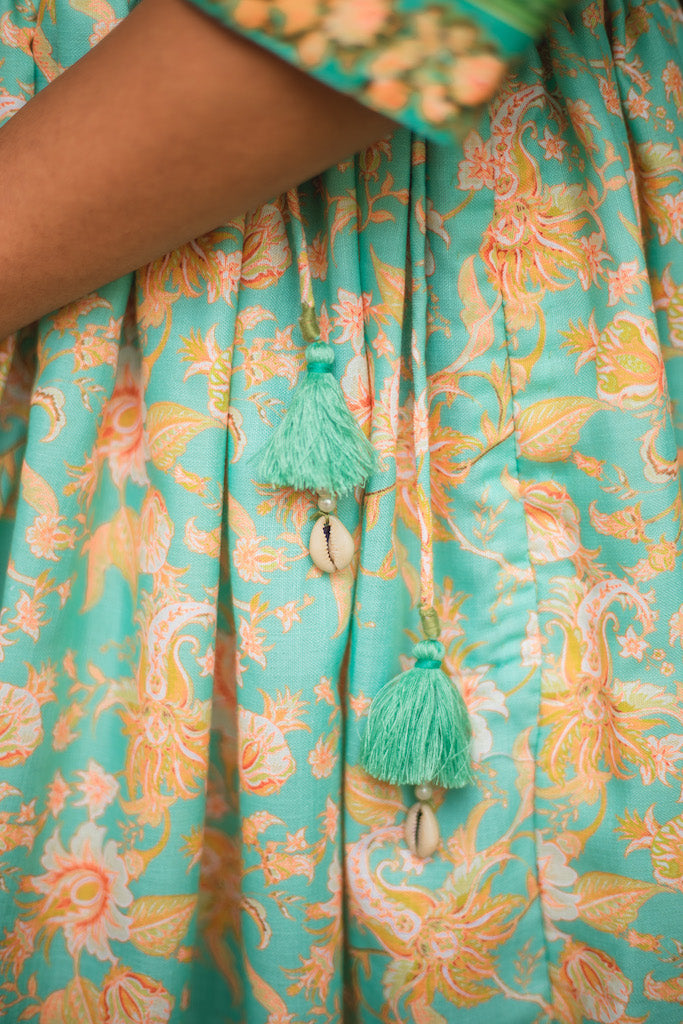 Nadhiya Crop Top & Skirt - Coral Blue