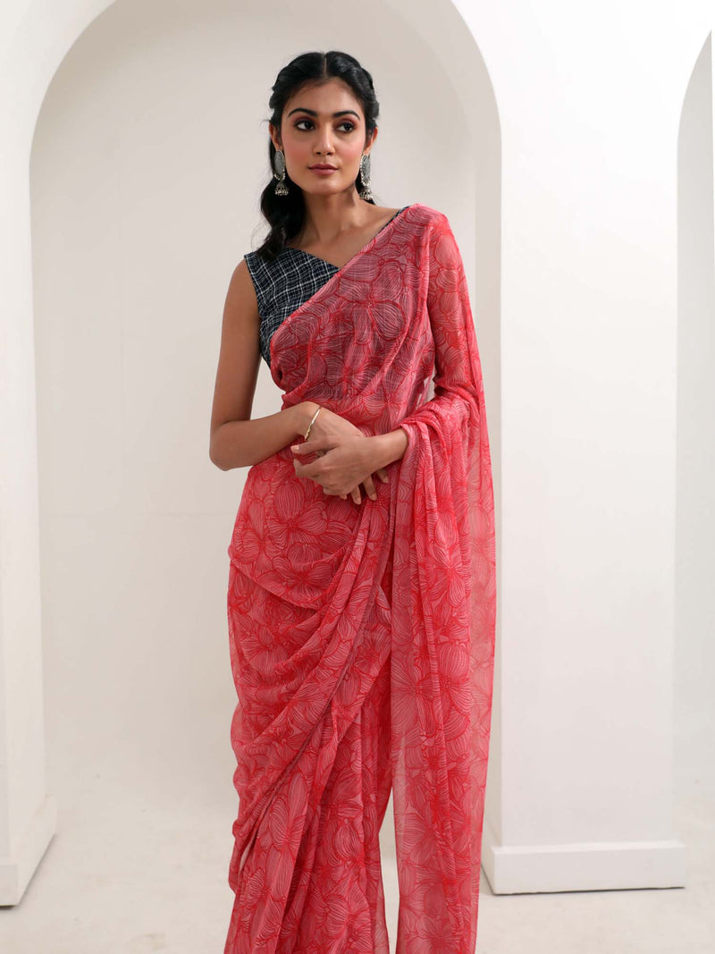 Poppy saree with unstitched blouse