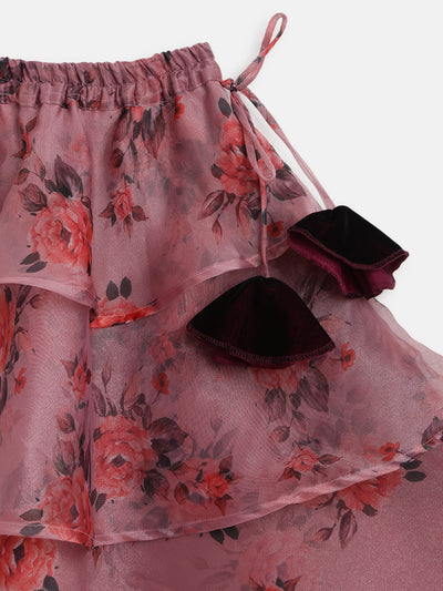 EXP - Wine Velvet Crop Top and Organza Layered Skirt