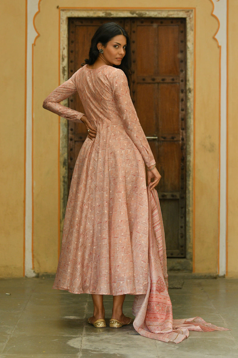 Buy SCAKHI Peach Cotton Printed Maxi Gown With Dupatta for Women Online @  Tata CLiQ