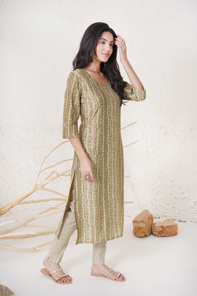 Green Bandhej Print Set