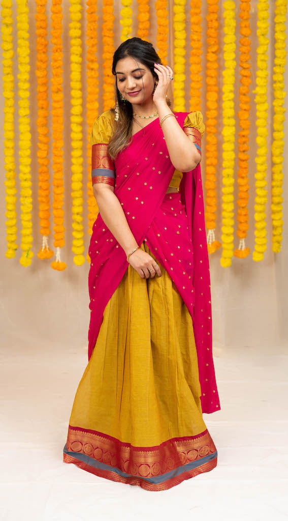 Maanasa - Yellow Dress with Pink Border