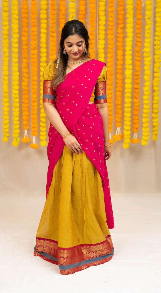 Maanasa - Yellow Dress with Pink Border