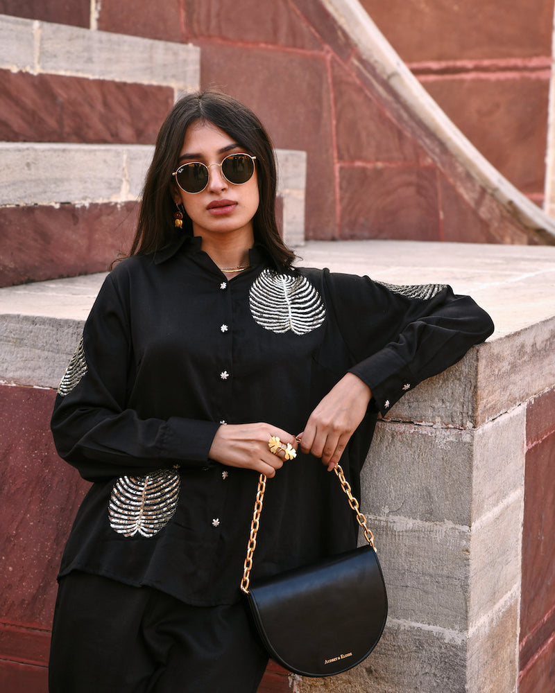 Diyu Sequin Embroidered Black Co-Ord Set
