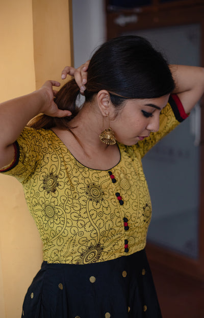 Caruvi Yellow Kalamkari dress