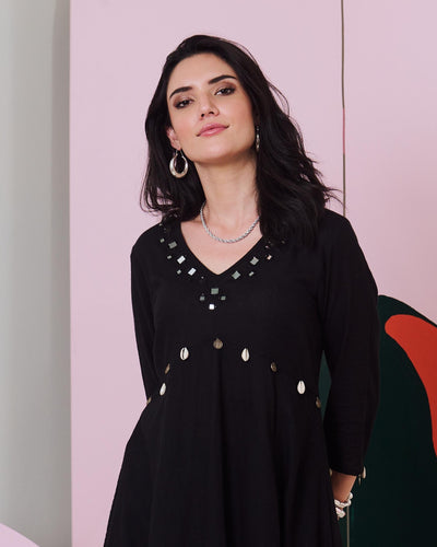 Ajuni Black Mirror Embroidered Kurta -Palazzo Set