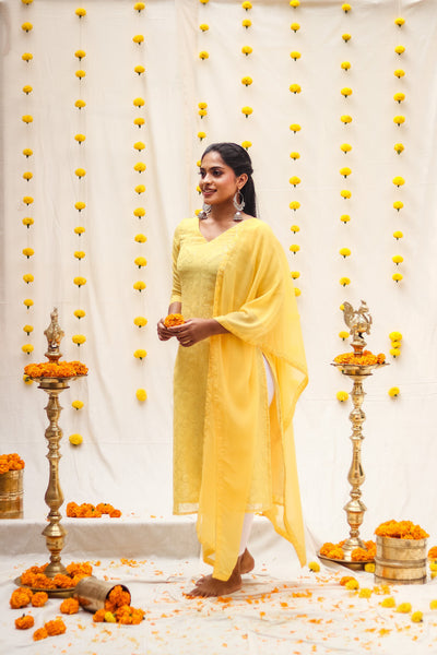 Roohi Kurta With Dupatta - Yellow