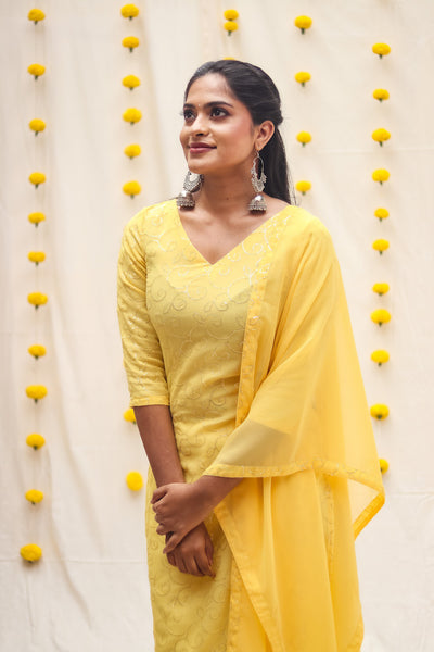 Roohi Kurta With Dupatta - Yellow