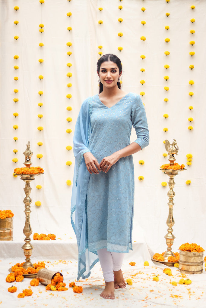 Roohi Kurta With Dupatta - Blue