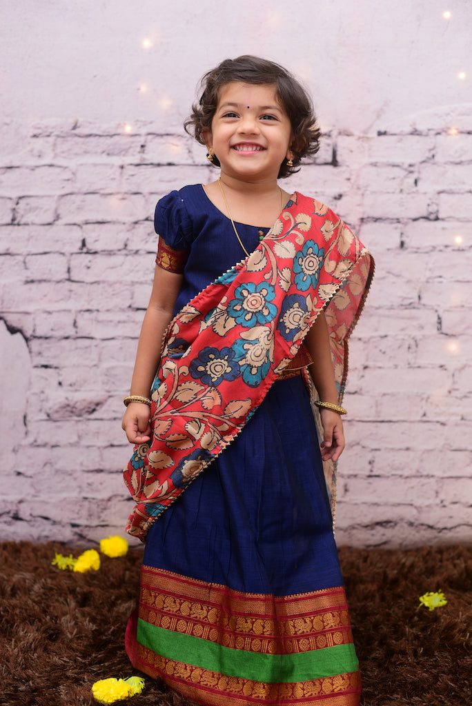 Byravi Blue with Red Dupatta
