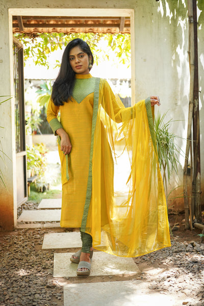 Vaanathi Yellow  kurthi & Dupatta Set