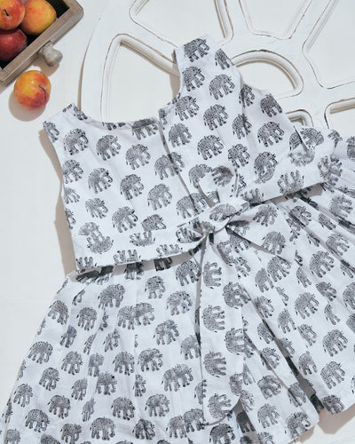 Elephant Printed Dress - Grey