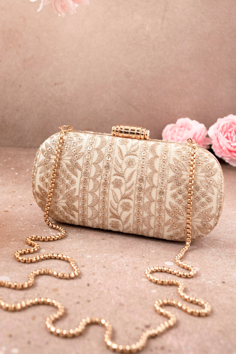 Mirai Embroidered Clutch - Cream