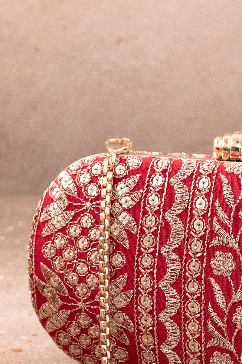 Mirai Embroidered Clutch - Red