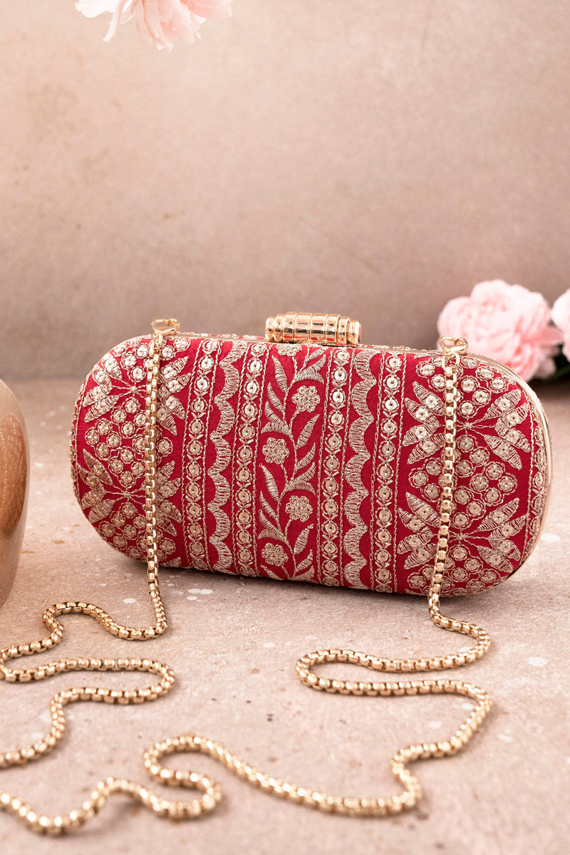 Mirai Embroidered Clutch - Red