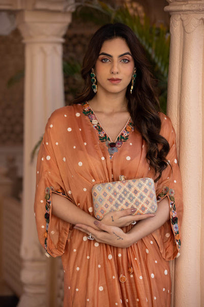 Morocco shaded pure silk banarasi clutch - Peach