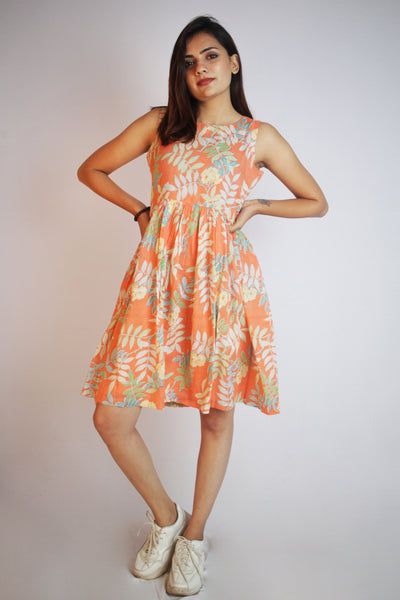 Orange Tropical Short Dress