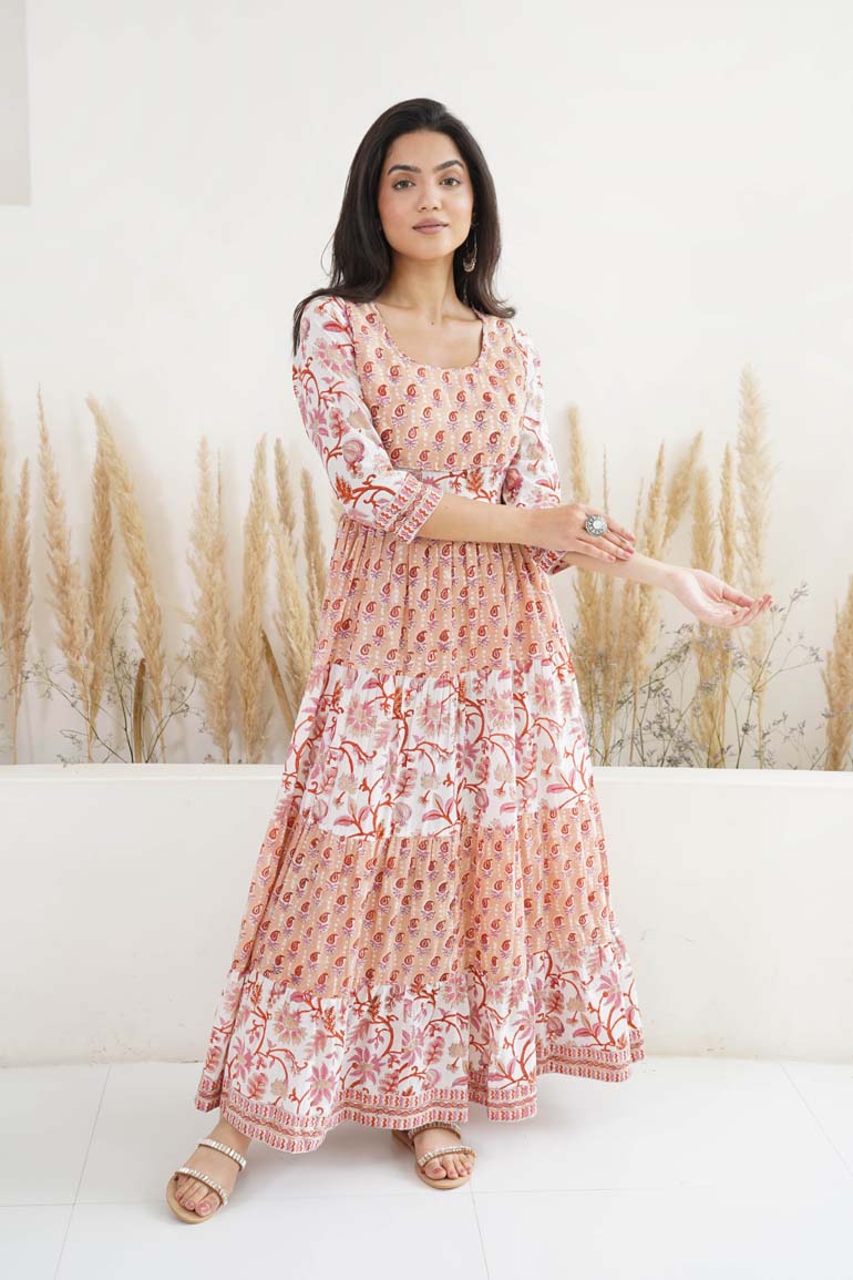 Peach Buti Floral Layer Dress