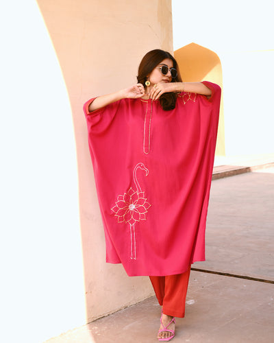 Soha Pink Embroidered Kaftaan Two-Piece Set
