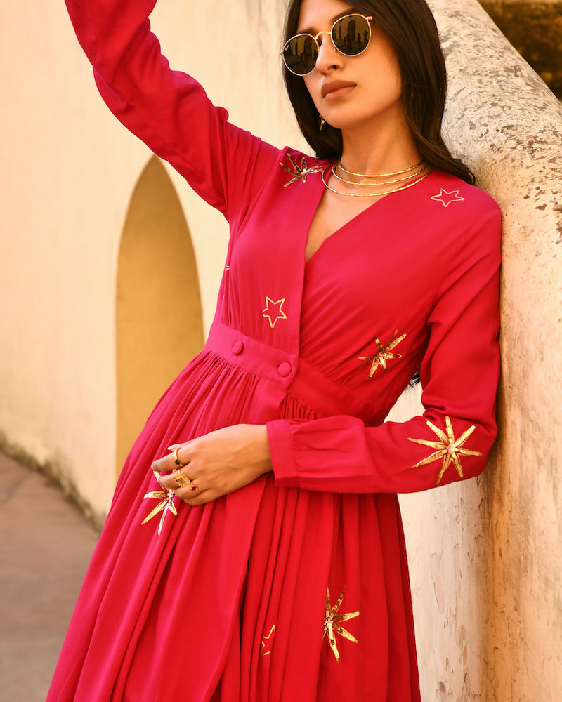 Taraa Pink Embroidered Maxi Dress